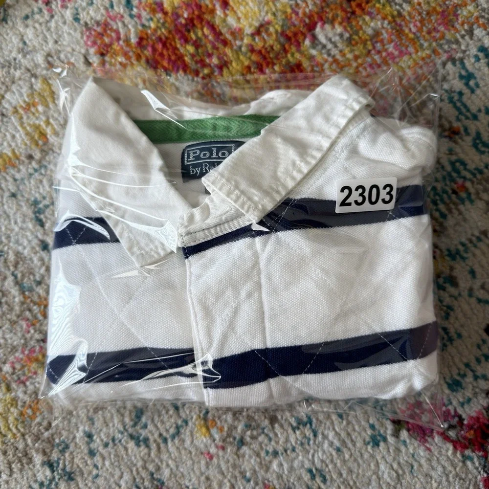 Vintage Polo Ralph Lauren Quilted Shoulder Striped Rugby Polo Shirt XXL